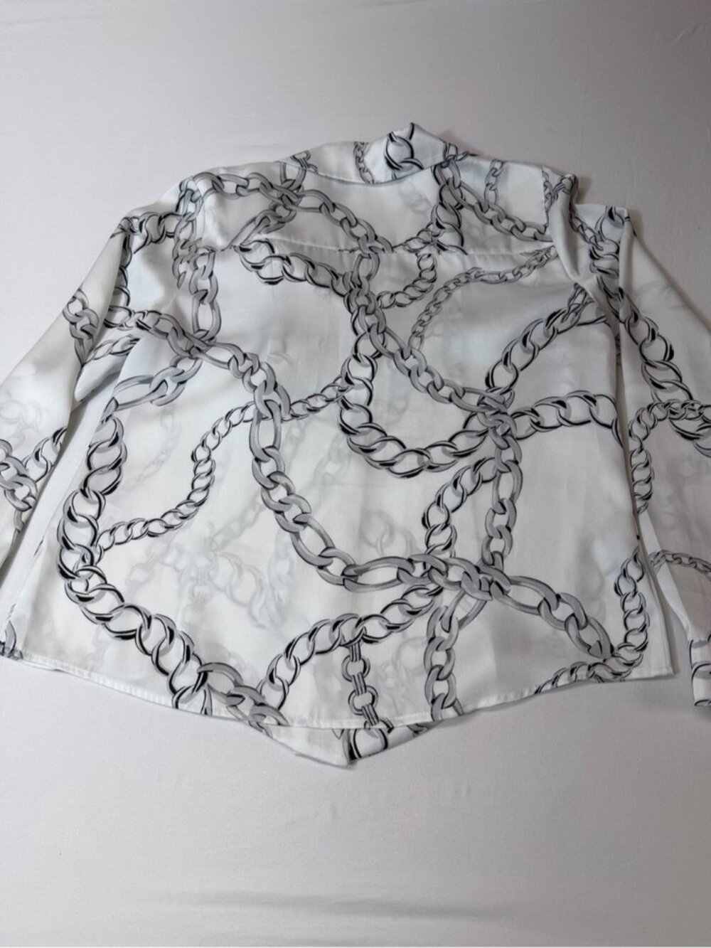 INC International Concepts Satin White Black Chain Print Button Down Blouse 1860 - Picture 3 of 4